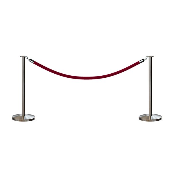 Montour Line Stanchion Post and Rope Kit Sat.Steel, 2 Flat Top 1 Maroon Rope C-Kit-2-SS-FL-1-PVR-MN-PS